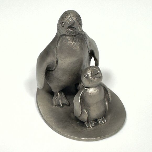 Hudson Mother and Baby Pewter Penguin Figure 1977 70s - Picture 1 of 9